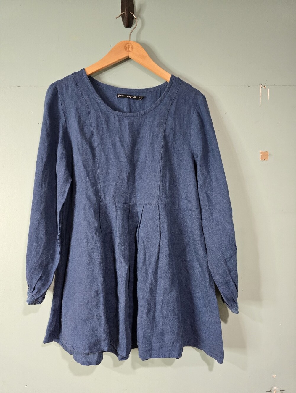 GUDRUN SJODEN LONG SLEEVE BLUE LINEN TUNIC Minimalist Lagenlook S